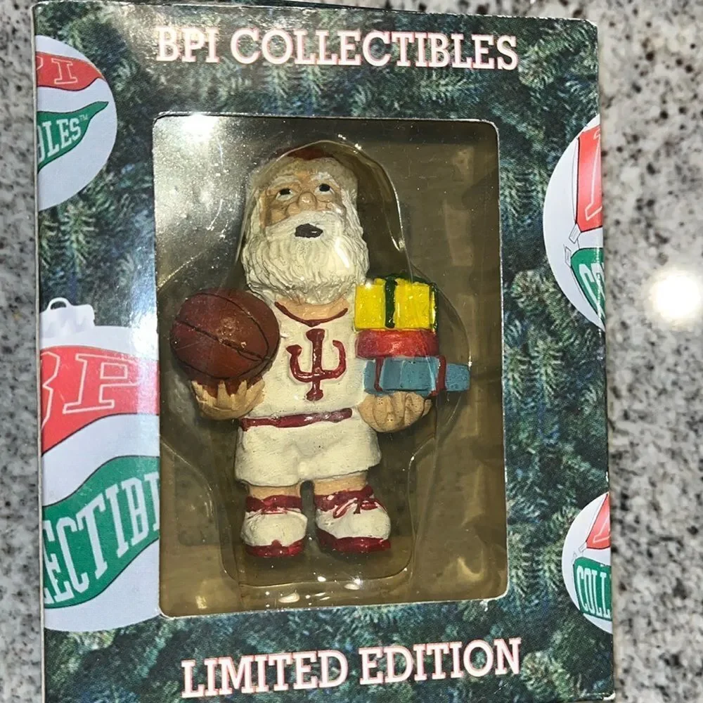 Indiana Hoosiers Hand painted Santa Claus Ornament Christmas Decorations 3 1/2”